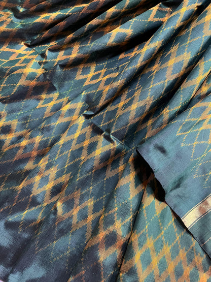 BOTTLE GREEN SILK PURE HANDLOOM IKKAT SAREE