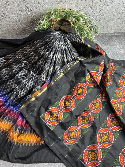 BLACK SILK PURE HANDLOOM IKKAT SAREE