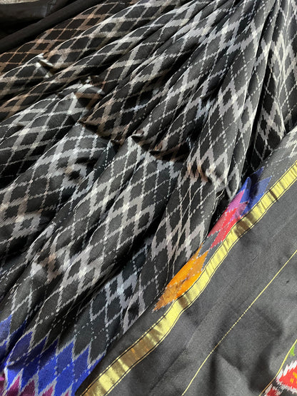 BLACK SILK PURE HANDLOOM IKKAT SAREE