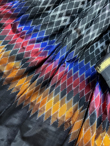 BLACK SILK PURE HANDLOOM IKKAT SAREE