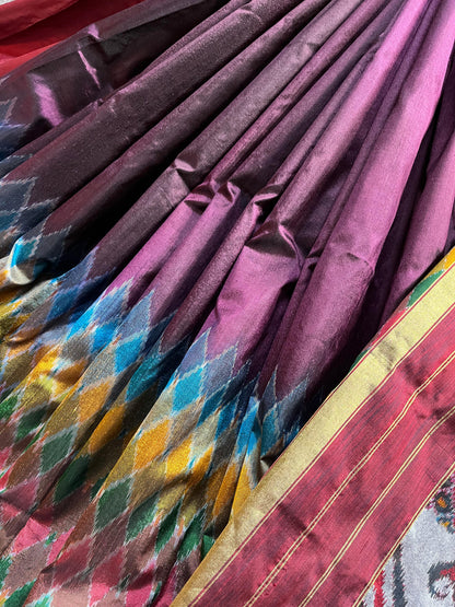 WINE  SILK PURE HANDLOOM IKKAT SAREE