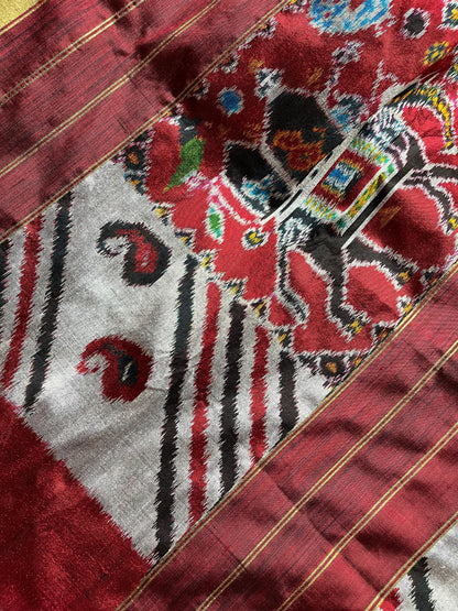 WINE  SILK PURE HANDLOOM IKKAT SAREE