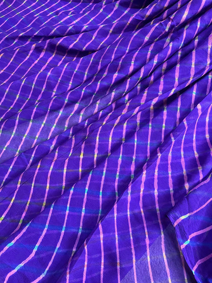 DARK PURPLE CHIFFON PURE HANDLOOM LEHRIYA SAREE