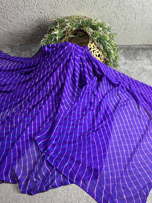 DARK PURPLE CHIFFON PURE HANDLOOM LEHRIYA SAREE