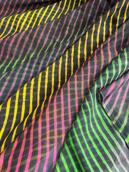 BLACK CHIFFON PURE HANDLOOM LEHERIYA SAREE
