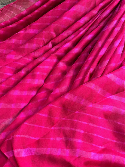 PINK CHIFFON PURE HANDLOOM LEHERIYA SAREE