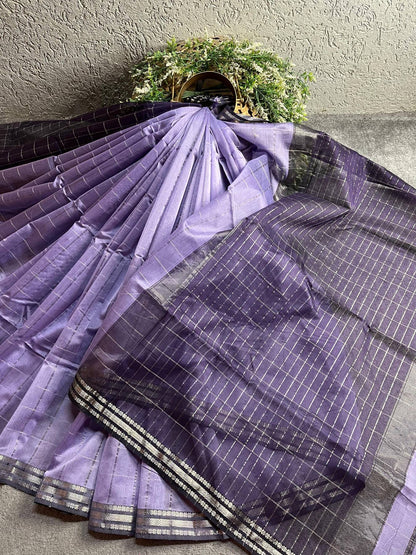 LAVENDER SICO PURE HANDLOOM MAHESHWARI SAREE