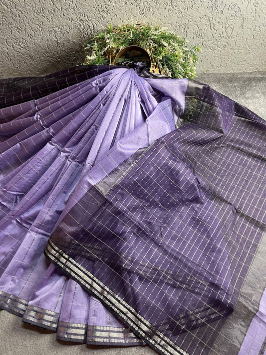 LAVENDER SICO PURE HANDLOOM MAHESHWARI SAREE