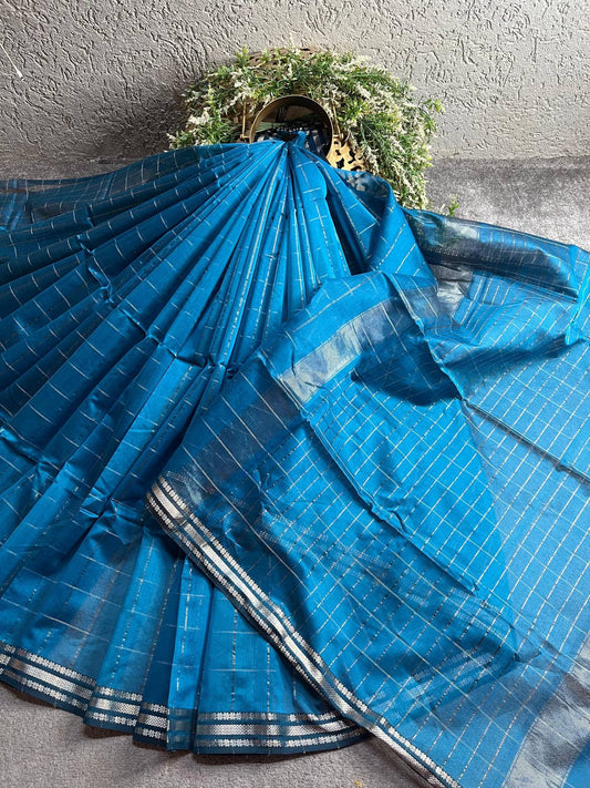 BLUE SICO PURE HANDLOOM MAHESHWARI SAREE