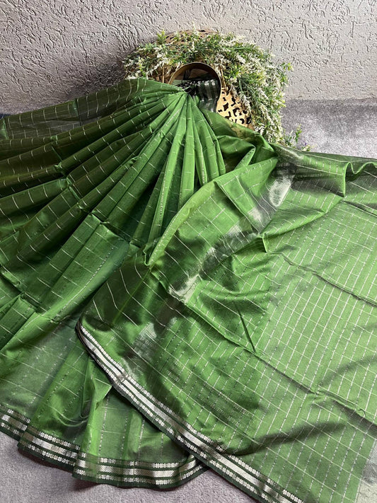 GREEN SICO PURE HANDLOOM MAHESHWARI SAREE