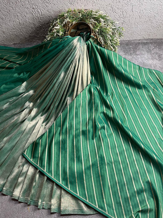 GREEN TISSUE SILK PURE HANDLOOM BANARASI SAREE