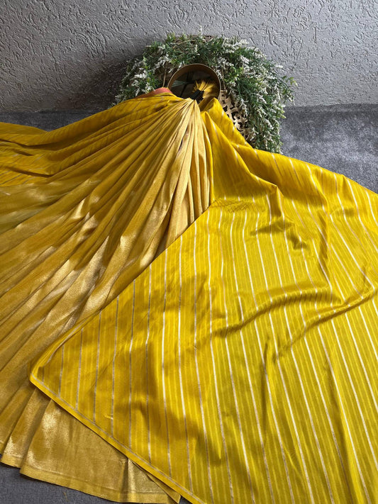 YELLOW TISSUE SILK PURE HANDLOOM BANARASI SAREE