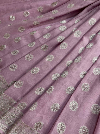 LILAC CHIFFON PURE HANDLOOM BANARASI SAREE
