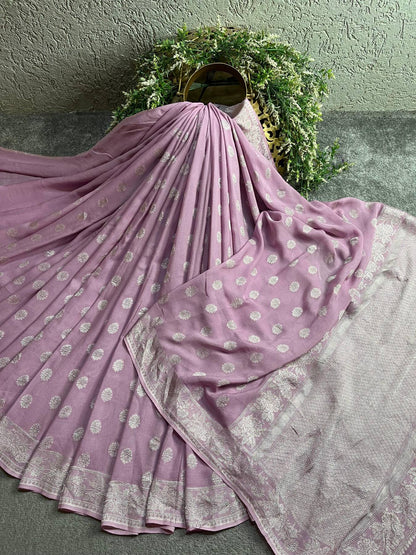 LILAC CHIFFON PURE HANDLOOM BANARASI SAREE