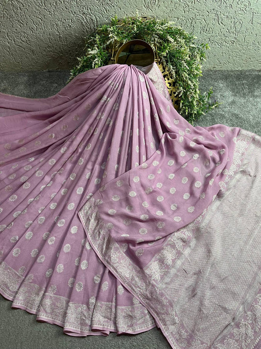 LILAC CHIFFON PURE HANDLOOM BANARASI SAREE
