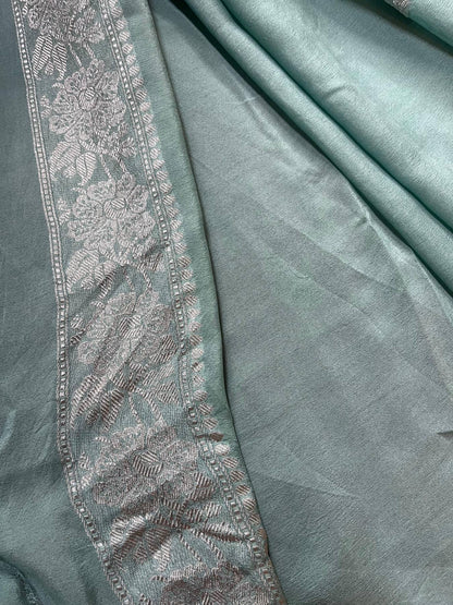 ICE BLUE CHIFFON PURE HANDLOOM BANARASI SAREE