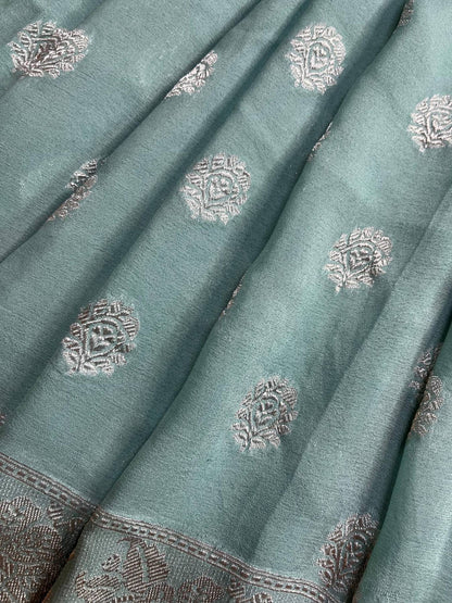 ICE BLUE CHIFFON PURE HANDLOOM BANARASI SAREE