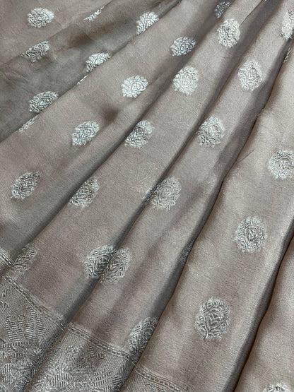 BEIGE CHIFFON PURE HANDLOOM BANARASI SAREE