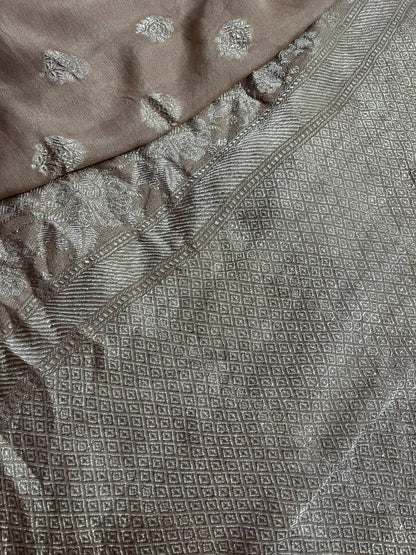 BEIGE CHIFFON PURE HANDLOOM BANARASI SAREE