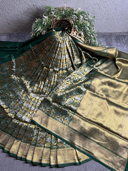BOTTLE GREEN SILK PURE HANDLOOM BANARASI SAREE