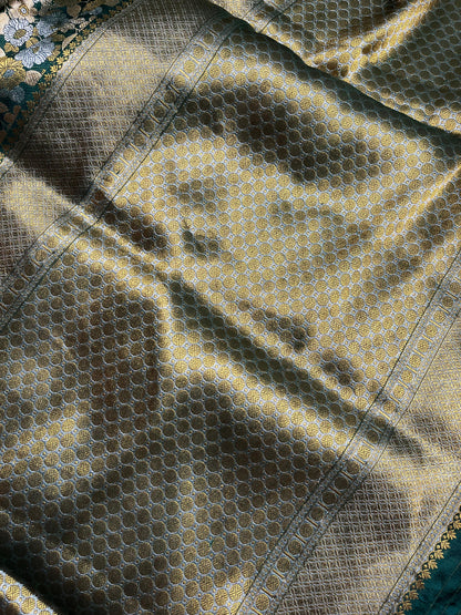 BOTTLE GREEN SILK PURE HANDLOOM BANARASI SAREE