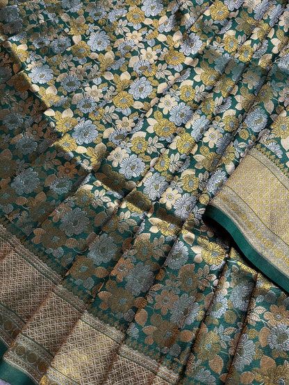 BOTTLE GREEN SILK PURE HANDLOOM BANARASI SAREE