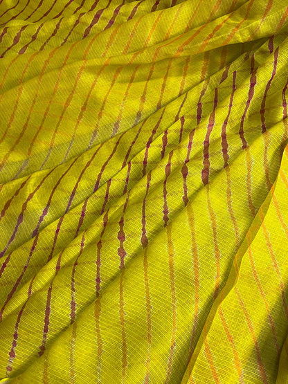 YELLOW KOTA  PURE HANDLOOM  LEHERIYA SAREE