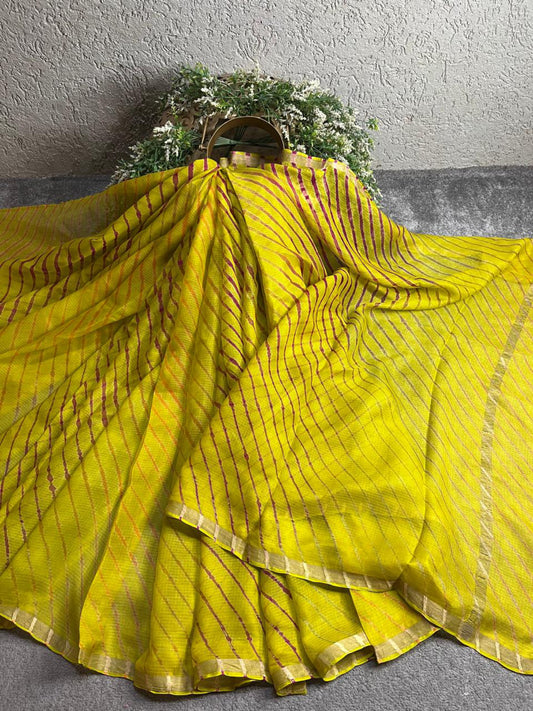YELLOW KOTA  PURE HANDLOOM  LEHERIYA SAREE