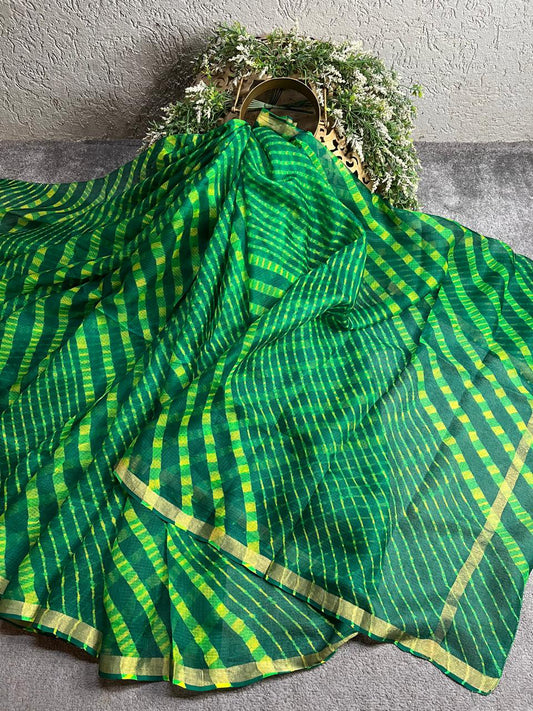 GREEN KOTA  PURE HANDLOOM  LEHERIYA SAREE