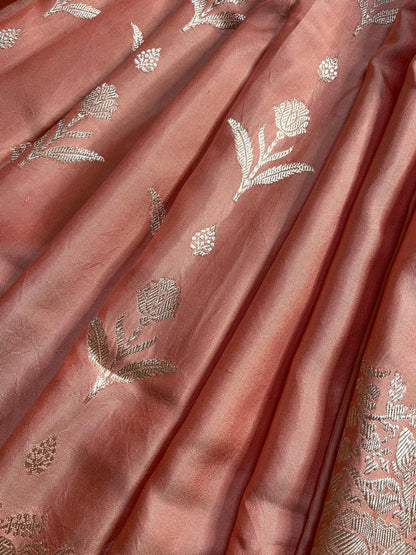 CORAL BOTH SIDE SILK PURE HANDLOOM BANARASI SAREE