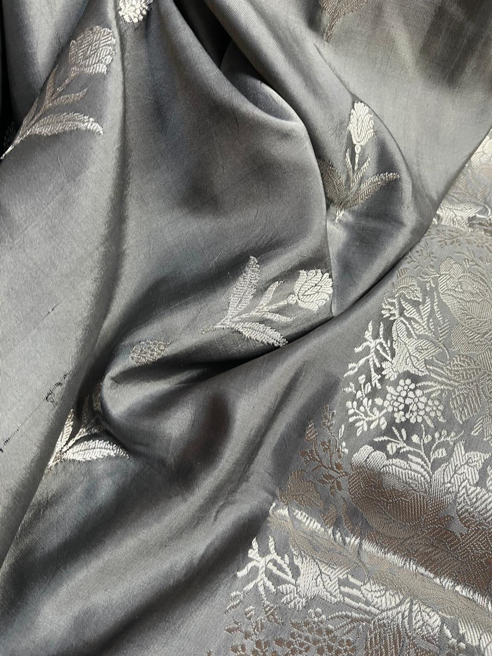 GREY BOTH SIDE SILK PURE HANDLOOM BANARASI SAREE