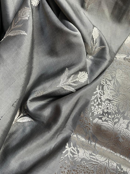 GREY BOTH SIDE SILK PURE HANDLOOM BANARASI SAREE