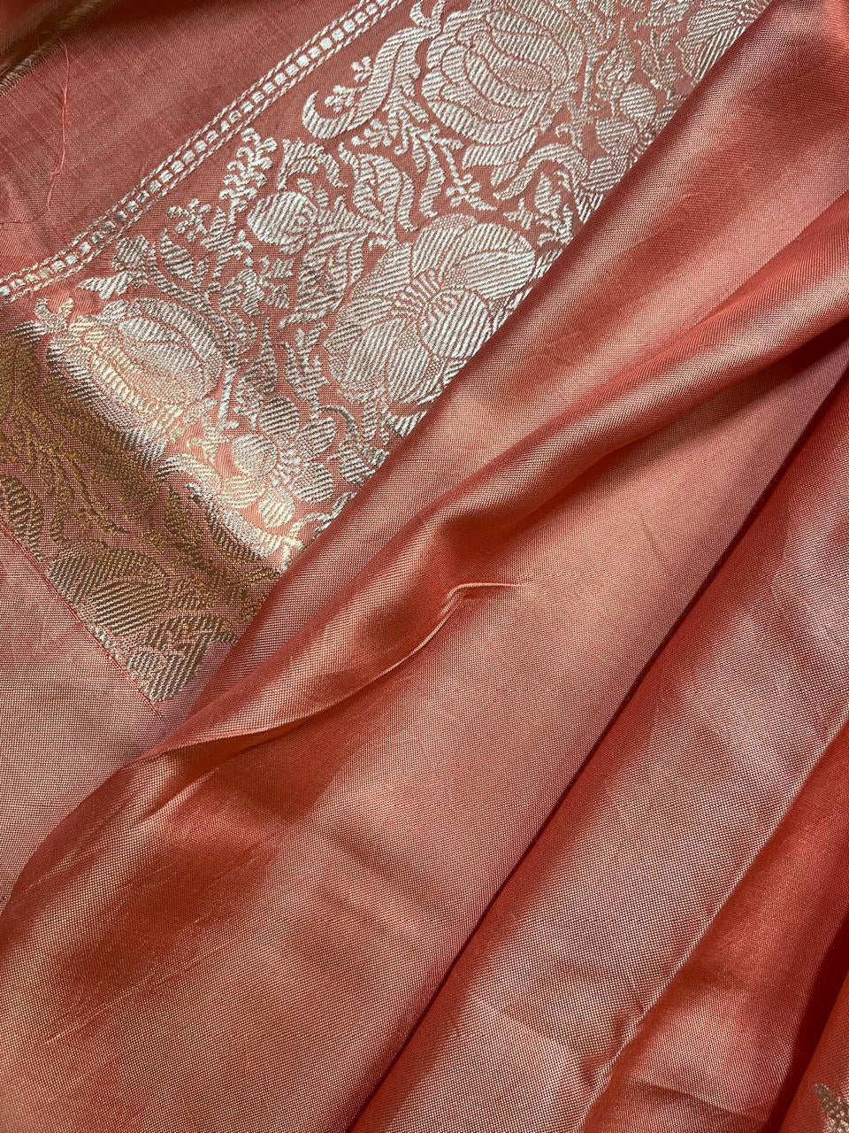 CORAL BOTH SIDE SILK PURE HANDLOOM BANARASI SAREE