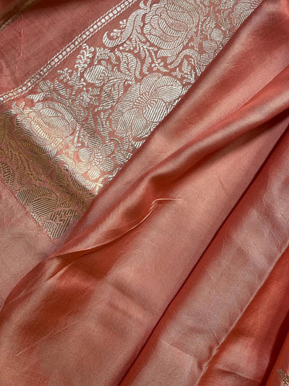 CORAL BOTH SIDE SILK PURE HANDLOOM BANARASI SAREE