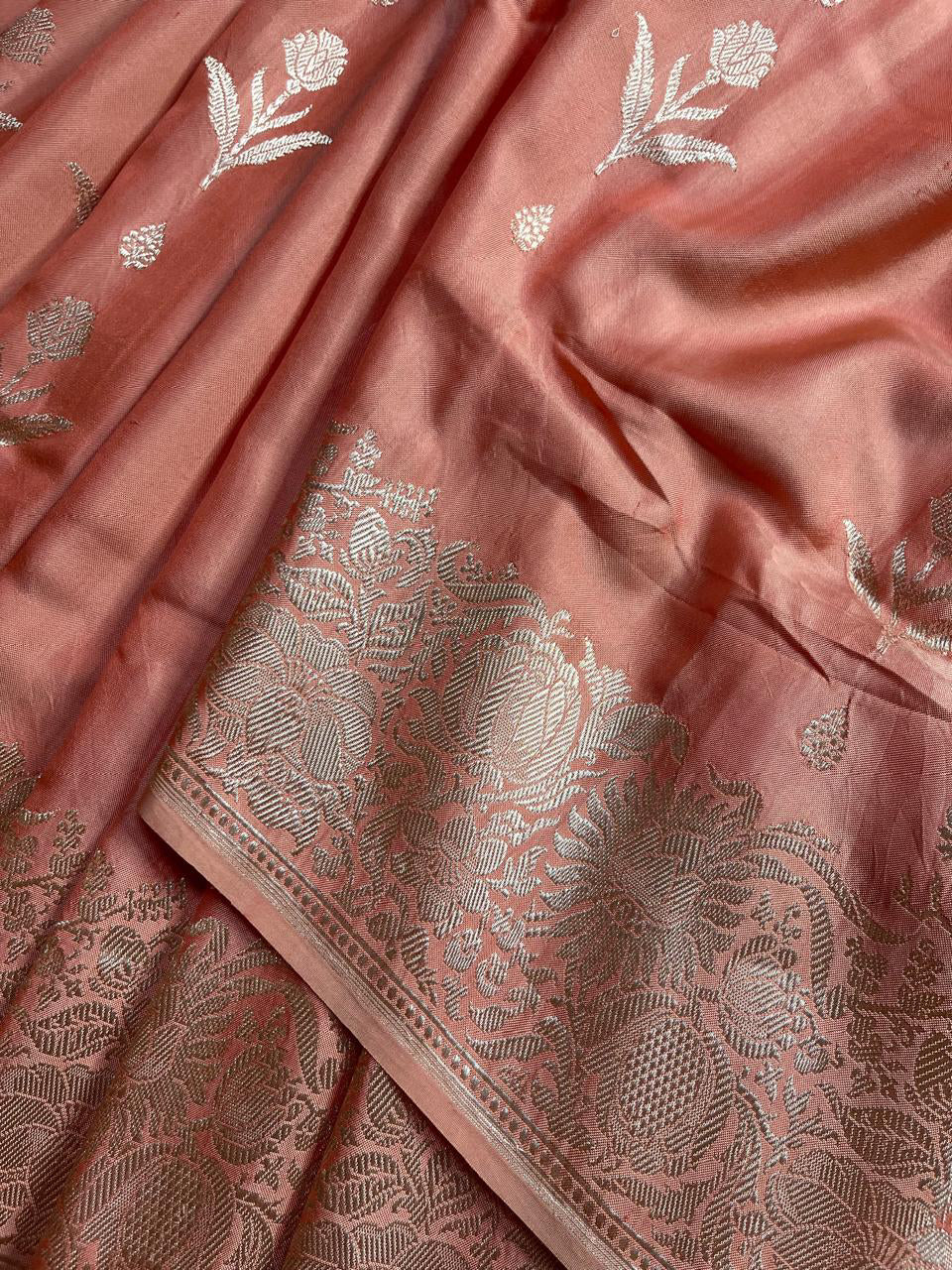 CORAL BOTH SIDE SILK PURE HANDLOOM BANARASI SAREE
