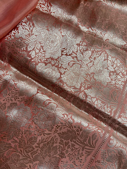 CORAL BOTH SIDE SILK PURE HANDLOOM BANARASI SAREE