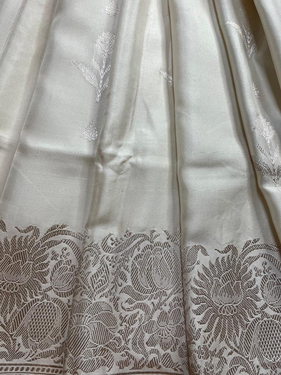WHITE BOTH SIDE SILK PURE HANDLOOM BANARASI SAREE