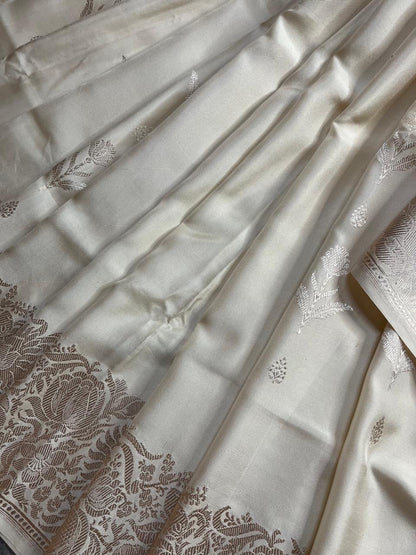 WHITE BOTH SIDE SILK PURE HANDLOOM BANARASI SAREE