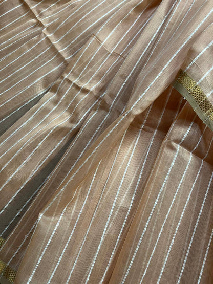 PEACH SICO PURE HANDLOOM MAHESHWARI SAREE