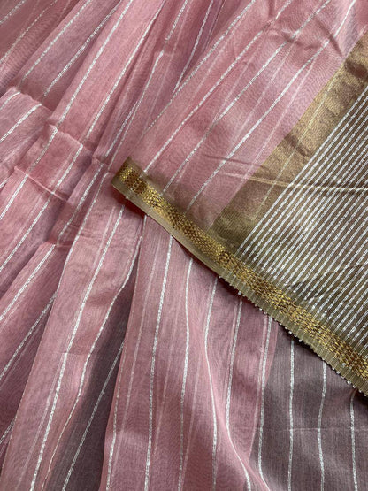 PINK SICO PURE HANDLOOM MAHESHWARI SAREE