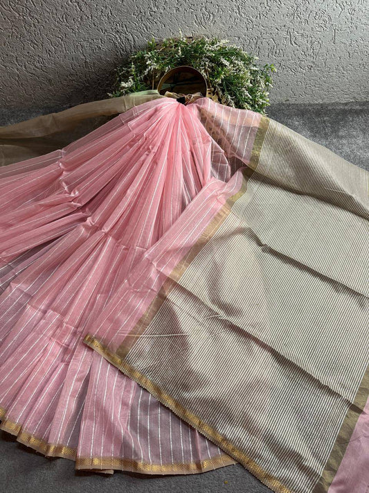 PINK SICO PURE HANDLOOM MAHESHWARI SAREE