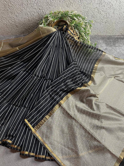 BLACK SICO PURE HANDLOOM MAHESHWARI SAREE