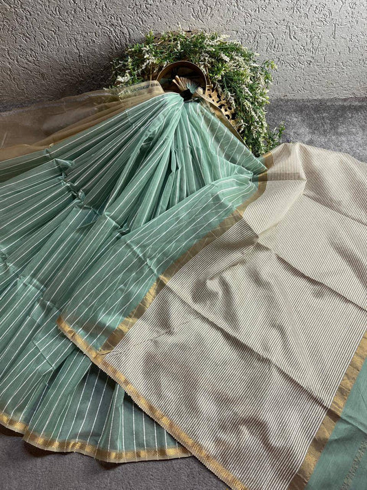 SEA BLUE SICO PURE HANDLOOM MAHESHWARI SAREE