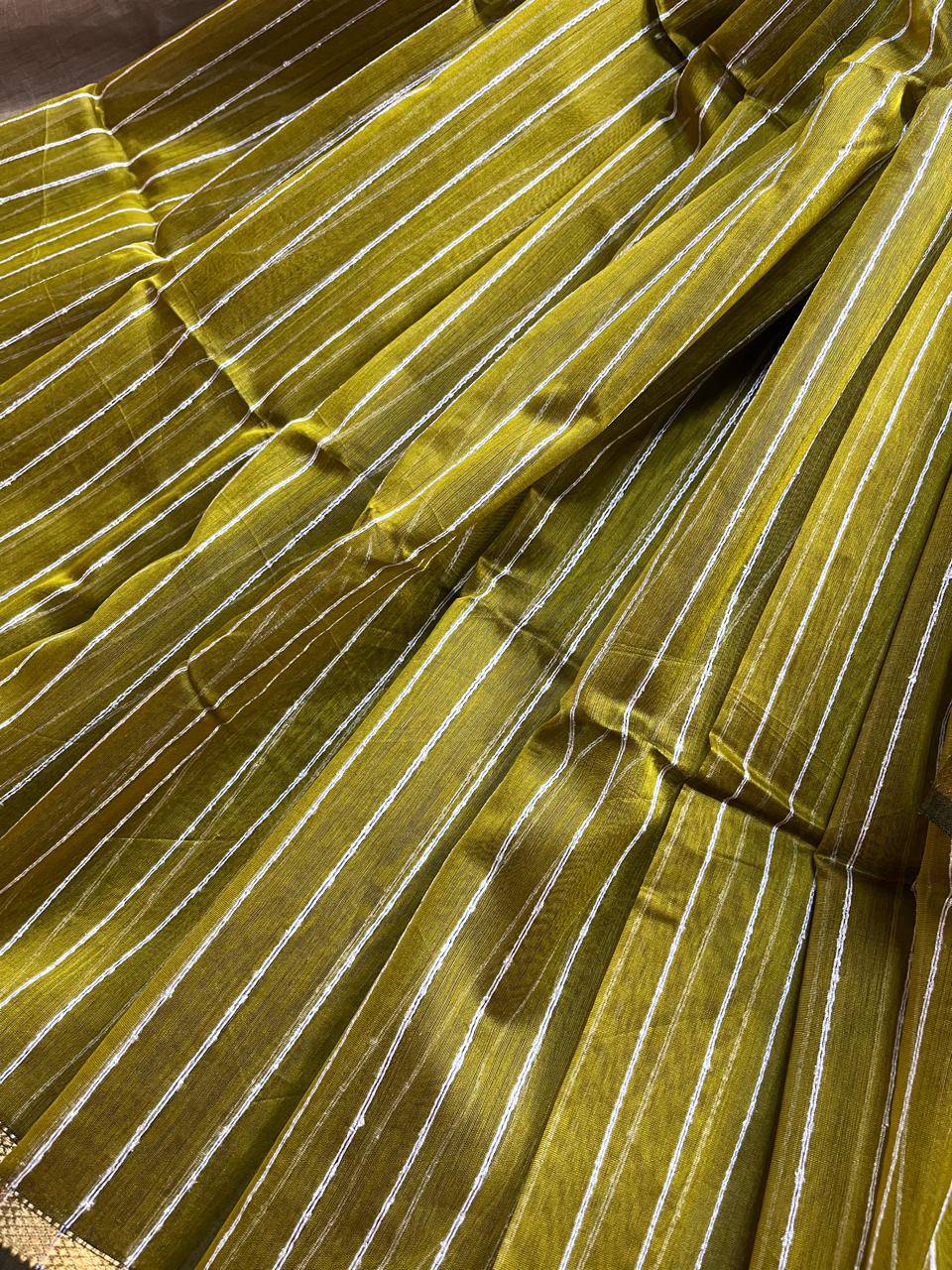 OLIVE GREEN SICO PURE HANDLOOM MAHESHWARI SAREE