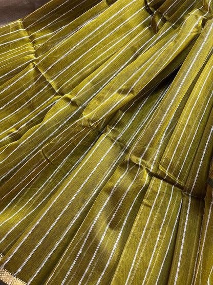 OLIVE GREEN SICO PURE HANDLOOM MAHESHWARI SAREE