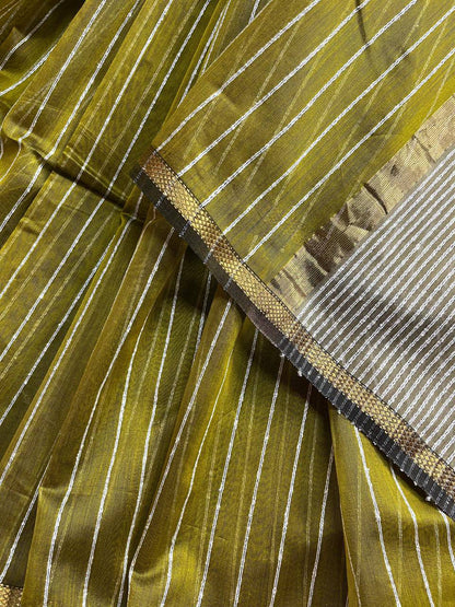 OLIVE GREEN SICO PURE HANDLOOM MAHESHWARI SAREE