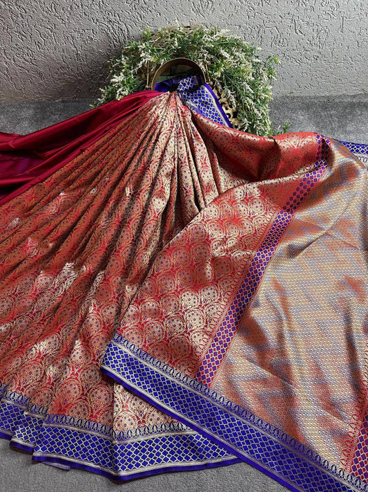 RED SILK TISSUE PURE HANDLOOM BANARASI SAREE