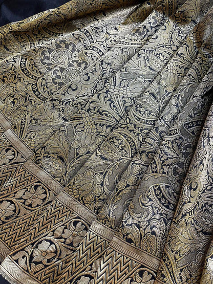 BLACK GOLD TISSUE SILK PURE HANDLOOM BANARASI SAREE