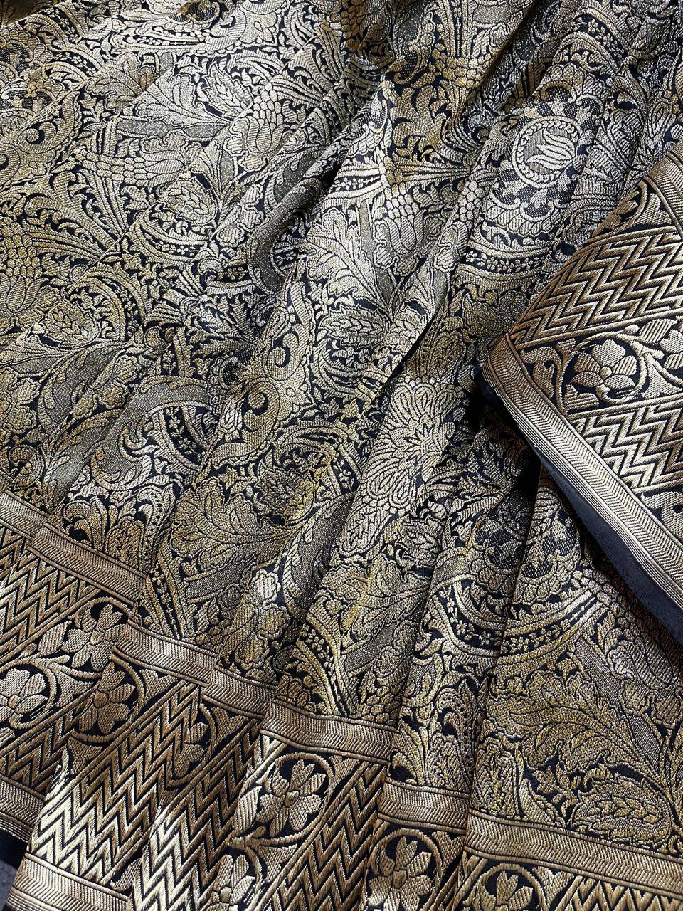 BLACK GOLD TISSUE SILK PURE HANDLOOM BANARASI SAREE