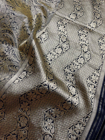 BLACK GOLD TISSUE SILK PURE HANDLOOM BANARASI SAREE